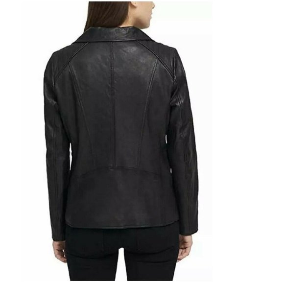 ANDREW MARC Women Marc New York  Leather Jacket  Zip Up Pockets--Black - Picture 2 of 7